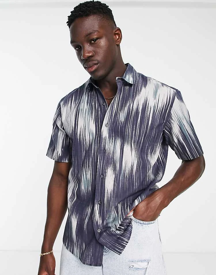 Pull&Bear Blurry Peacock Shirt In Navy And White For Men Multi 7 Pull&Bear Blurry Peacock Shirt In Navy And White For Men Multi - Image 5