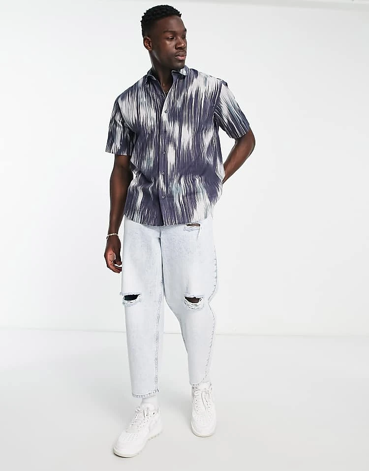 Pull&Bear Blurry Peacock Shirt In Navy And White For Men Multi 6 Pull&Bear Blurry Peacock Shirt In Navy And White For Men Multi - Image 4