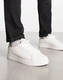 Pull&Bear Basic Lace-up Trainer In White For Men