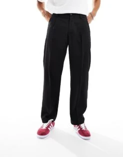 Pull&Bear Wide Leg Tailored Trouser In Black For Men