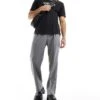 Pull&Bear Wide Leg Tailored Trouser In Grey For Men