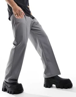 Pull&Bear Wide Leg Tailored Trouser In Grey For Men -Pull&Bear Sales 205752923 5