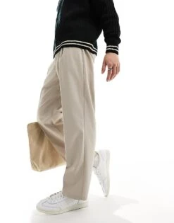 Pull&Bear Wide Leg Tailored Trouser In Ecru For Men -Pull&Bear Sales 206065933 3