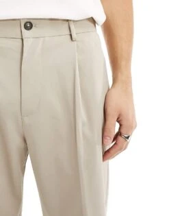 Pull&Bear Wide Leg Tailored Trouser In Ecru For Men -Pull&Bear Sales 206065933 5