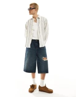 Pull&Bear Long Sleeve Textured Stripe Shirt In Ecru For Men -Pull&Bear Sales 206207021 2