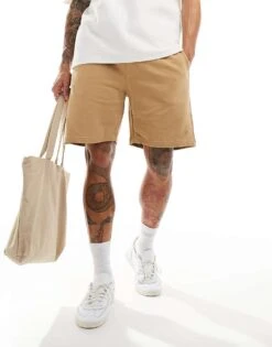 Pull&Bear Basic Jersey Short In Tan For Men