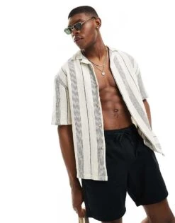 Pull&Bear Vertical Stripe Shirt In Ecru For Men -Pull&Bear Sales 206385897 1 ecru 1