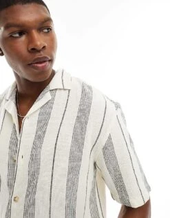 Pull&Bear Vertical Stripe Shirt In Ecru For Men -Pull&Bear Sales 206385897 3