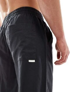 Pull&Bear Linen Look Wide Leg Trousers In Black For Men -Pull&Bear Sales 206385908 3