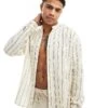 Pull&Bear Linen Stripe Grandad Neck Shirt In Ecru For Men -Pull&Bear Sales 206431348 1 ecru