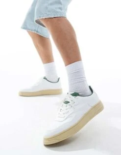 Pull&Bear Retro Trainer With Green Detail In White For Men
