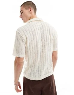 Pull&Bear Open Weave Textured Polo In Ecru For Men -Pull&Bear Sales 206482545 2