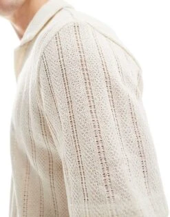 Pull&Bear Open Weave Textured Polo In Ecru For Men -Pull&Bear Sales 206482545 3