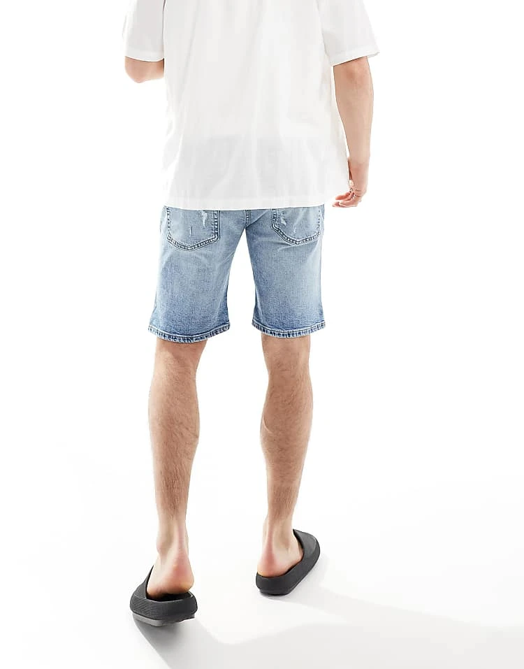 Pull&Bear Slim Fit Ripped Denim Shorts In Blue For Men 4 Pull&Bear Slim Fit Ripped Denim Shorts In Blue For Men - Image 2