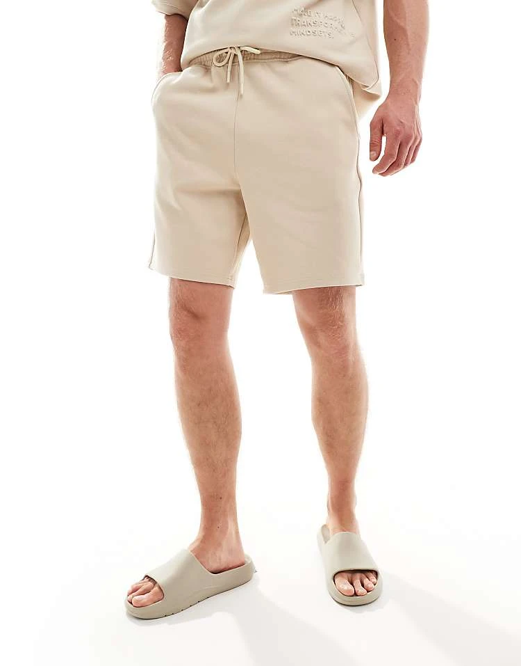 Pull&Bear Embossed Co-ord Short In Sand For Men 3 Pull&Bear Embossed Co-ord Short In Sand For Men - Image 2