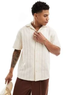 Pull&Bear Textured Shirt In Ecru For Men