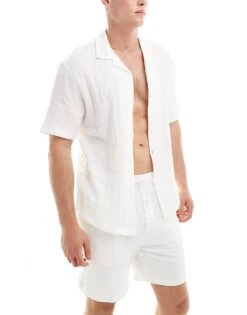 Pull&Bear Textured Shirt Co-ord In White For Men