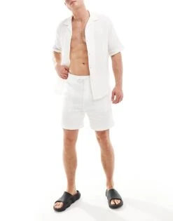 Pull&Bear Textured Shirt Co-ord In White For Men -Pull&Bear Sales 206514969 3
