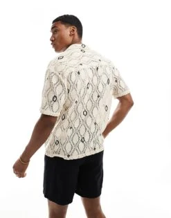 Pull&Bear Crochet Revere Neck Shirt In Ecru For Men 9 Pull&Bear Crochet Revere Neck Shirt In Ecru For Men -Pull&Bear Sales 206609112 3