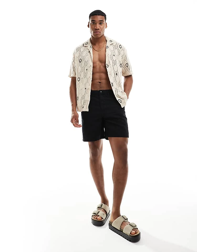 Pull&Bear Crochet Revere Neck Shirt In Ecru For Men 6 Pull&Bear Crochet Revere Neck Shirt In Ecru For Men - Image 4