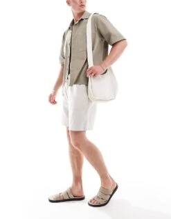 Pull&Bear Boxy Fit Revere Neck Shirt In Sand For Men -Pull&Bear Sales 206609125 4