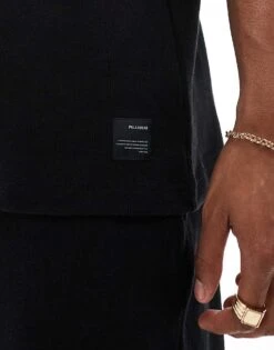 Pull&Bear Waffle Textured T-shirt Co-ord In Black For Men -Pull&Bear Sales 206609145 3