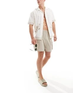 Pull&Bear Embroidered Revere Neck Shirt In Ecru For Men 11 Pull&Bear Embroidered Revere Neck Shirt In Ecru For Men -Pull&Bear Sales 206609174 1 ecru 1