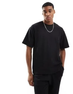 Pull&Bear Textured Co-ord T-shirt In Black For Men -Pull&Bear Sales 206611225 1 black 1