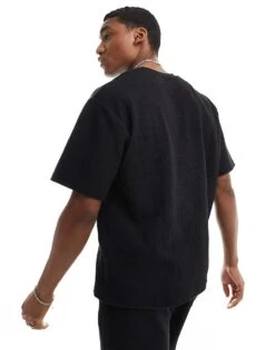 Pull&Bear Textured Co-ord T-shirt In Black For Men -Pull&Bear Sales 206611225 3