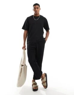 Pull&Bear Textured Co-ord T-shirt In Black For Men -Pull&Bear Sales 206611225 4