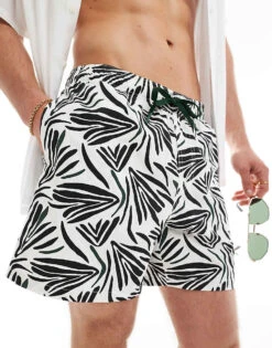 Pull&Bear Leaf Printed Swimshort In Black And White For Men 10 Pull&Bear Leaf Printed Swimshort In Black And White For Men -Pull&Bear Sales 206611262 1 white 1