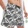 Pull&Bear Leaf Printed Swimshort In Black And White For Men -Pull&Bear Sales 206611262 1 white