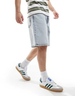 Pull&Bear Baggy Fit Denim Shorts In Light Blue For Men