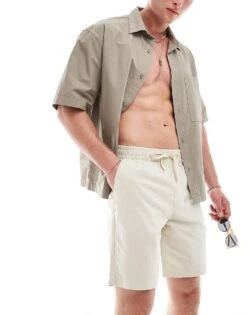 Pull&Bear Linen Blend Shorts In Sand For Men