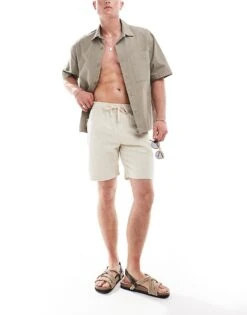 Pull&Bear Linen Blend Shorts In Sand For Men -Pull&Bear Sales 206612612 3
