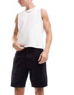 Pull&Bear Denim Shorts In Washed Black For Men