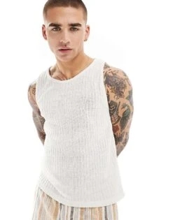 Pull&Bear Ladder Knitted Vest In White For Men -Pull&Bear Sales 206668418 1 white 1