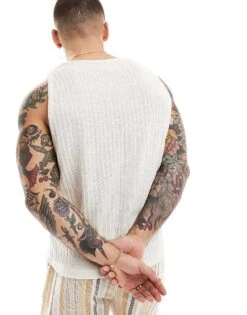 Pull&Bear Ladder Knitted Vest In White For Men -Pull&Bear Sales 206668418 3