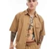 Pull&Bear Utility Co-ord Shirt In Brown For Men