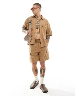 Pull&Bear Utility Co-ord Shirt In Brown For Men -Pull&Bear Sales 206668457 3