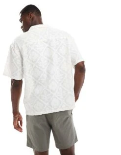 Pull&Bear Floral Textured Revere Neck Shirt In White For Men -Pull&Bear Sales 206668462 3