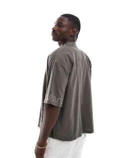 Pull&Bear Embroidered Detail Shirt In Khaki For Men -Pull&Bear Sales 206767052 3