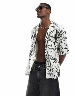 Pull&bear Palm Printed Shirt In White For Men -Pull&Bear Sales 206845973 1 white 1