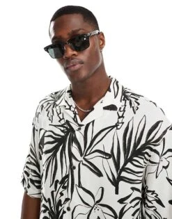 Pull&bear Palm Printed Shirt In White For Men -Pull&Bear Sales 206845973 4