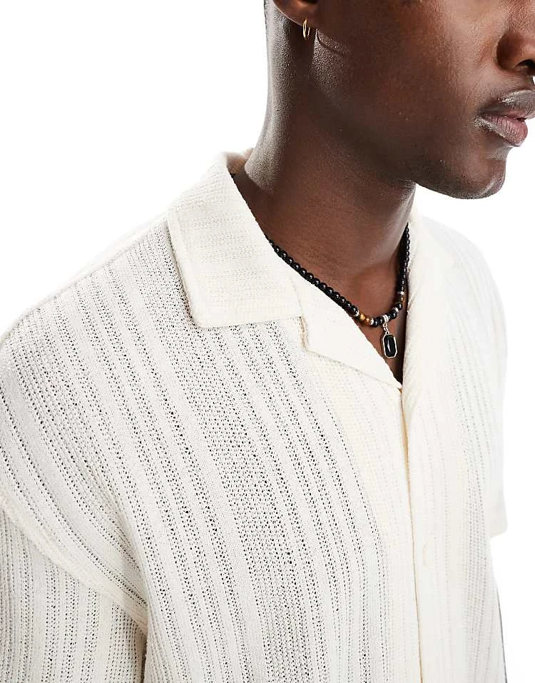 Pull&Bear Loose Knitted Shirt In Ecru For Men 4 Pull&Bear Loose Knitted Shirt In Ecru For Men - Image 2