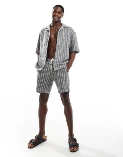 Pull&Bear Textured Stripe Co-ord In Grey