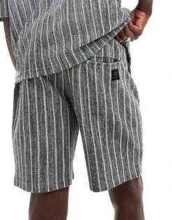Pull&Bear Textured Stripe Short Co-ord In Grey For Men -Pull&Bear Sales 206849578 3