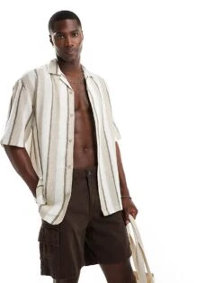 Pull&Bear Brown Stripe Shirt In Beige For Men Begie 11 Pull&Bear Brown Stripe Shirt In Beige For Men Begie -Pull&Bear Sales 206886455 1 begie 1