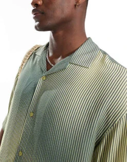 Pull&Bear Retro Ombre Striped Shirt In Green For Men -Pull&Bear Sales 206886490 3