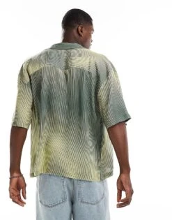 Pull&Bear Retro Ombre Striped Shirt In Green For Men -Pull&Bear Sales 206886490 4